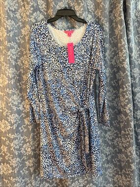 Lilly Pulitzer Blue & White Leopard-Print Side Knot Dress